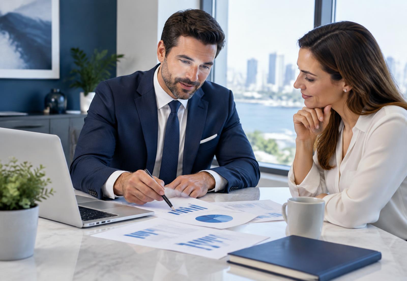 Conseiller financier échangeant avec une cliente autour de son projet